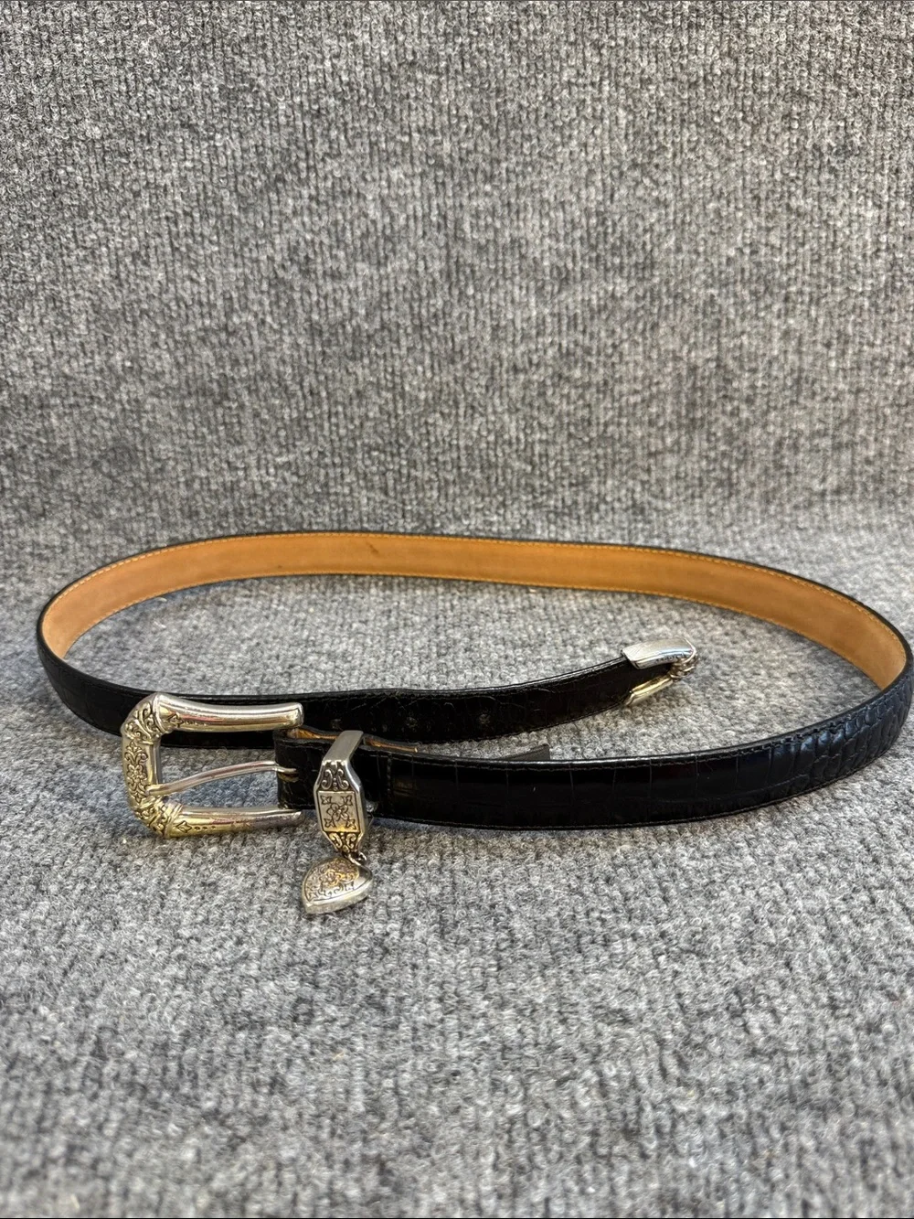 Brighton Belt ML/32 Black Embossed Leather Heart Charm B7103 Cowgirl Western